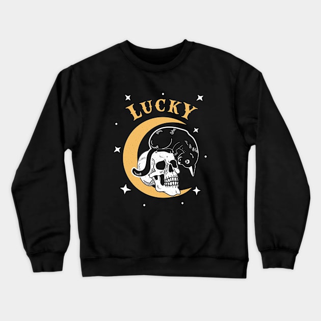 Lucky Black Cat Halloween Shirt Crewneck Sweatshirt by johnnystackart